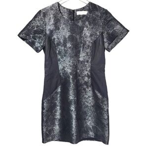 Kaelen Lambskin Leather Side Panel Mini Cocktail Dress in Silver-Chrome/Black